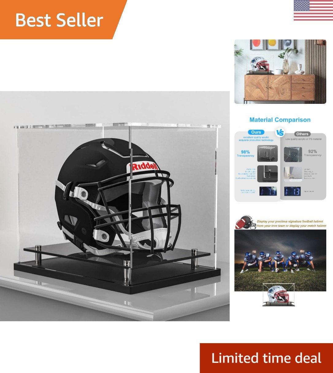 High Transparency Dustproof Football Helmet Display Case – 14.2x11x12.6 Inches