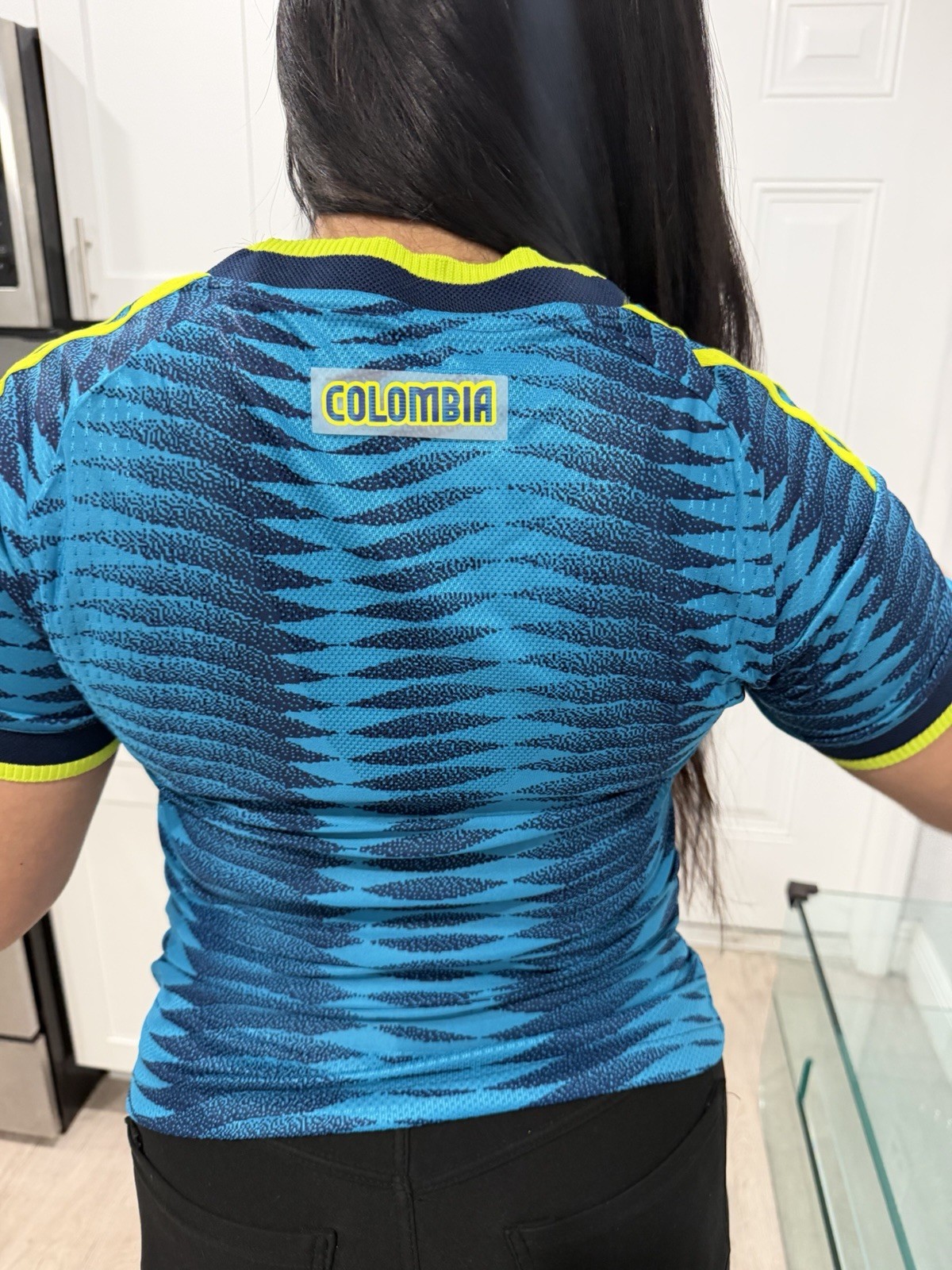 adidas Colombia National Team Soccer Jersey, Blue with Yellow Trim, Soccer