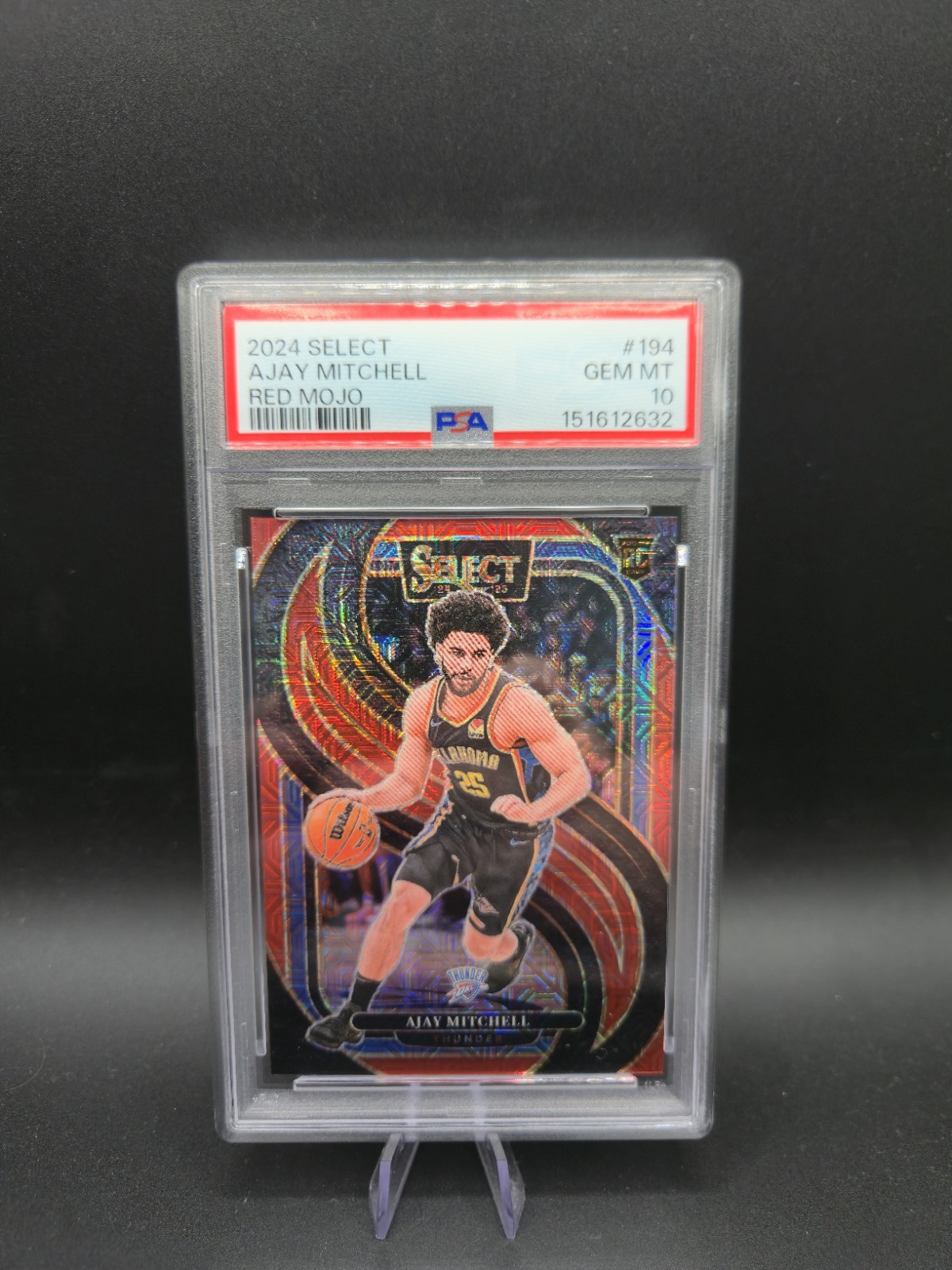 2024-25 Panini Select – Ajay Mitchell Rookie Red Mojo Prizm /20 PSA 10