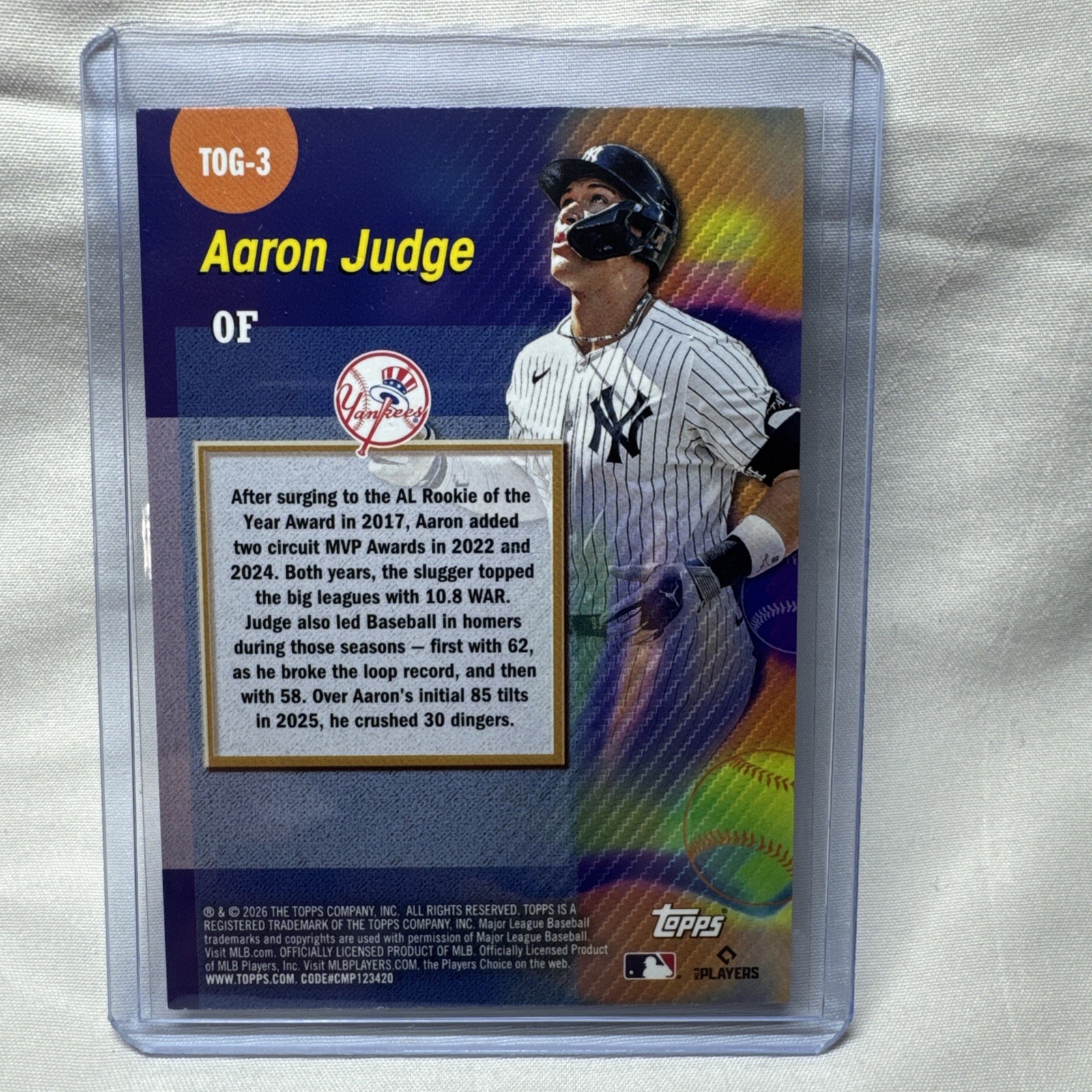 2026 Topps Series One Aaron Judge #TOG-3 Titans Of The Game New York Yankees