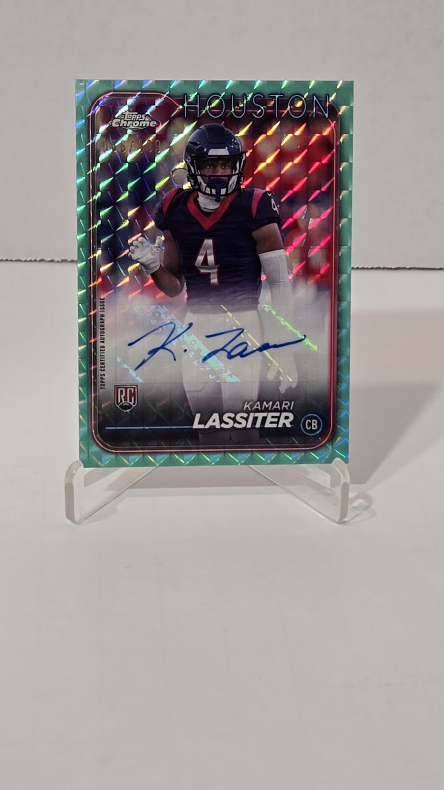 🚨2024 Topps CHROME Kamari Lassiter RC🏈GREEN GEOMETRIC AUTO NUMBERED 86/99!🚨🚨