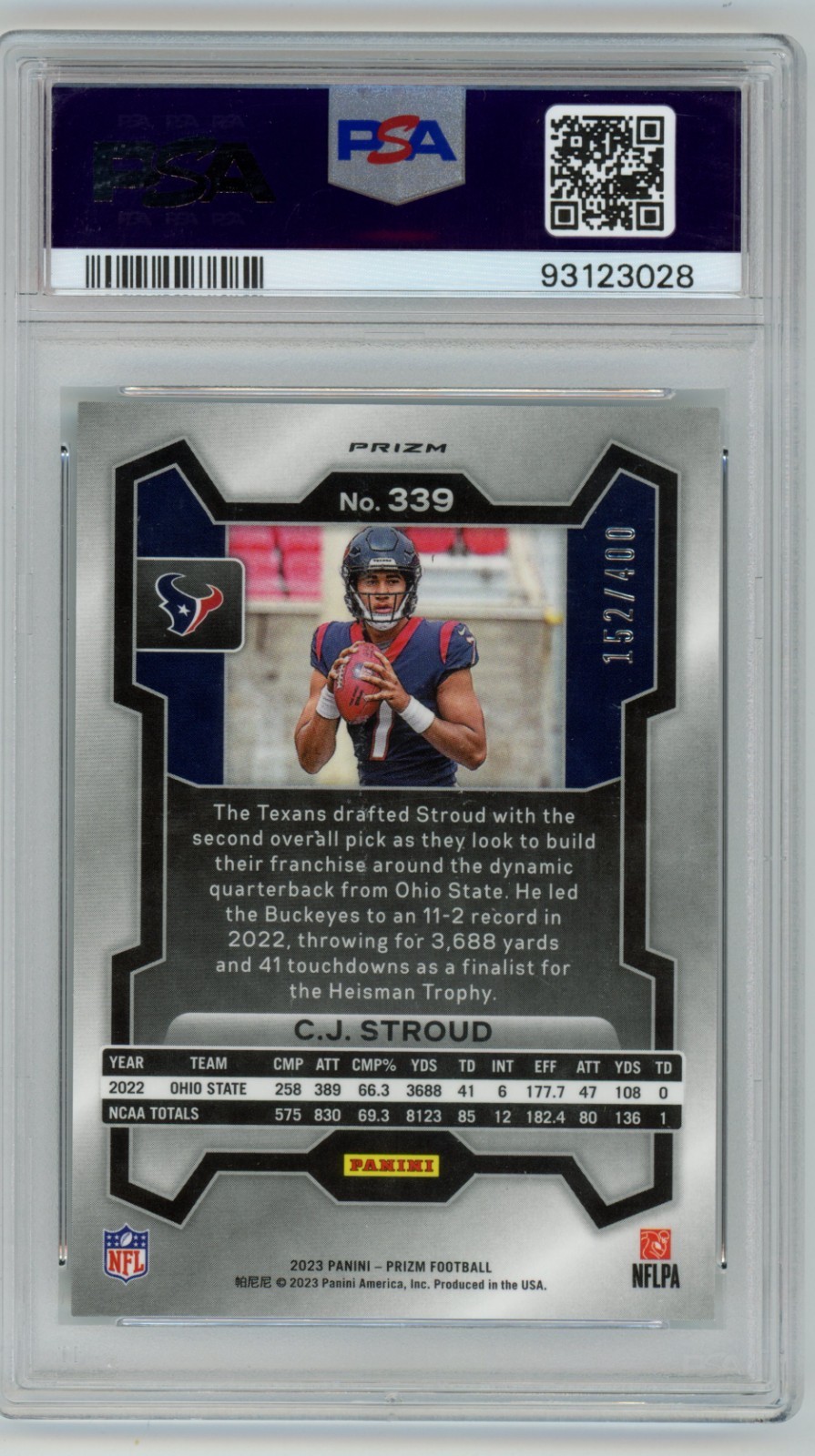 C. J. Stroud 2023 Panini Prizm Rookie Pandora /400 PSA 10 GEM MT #339