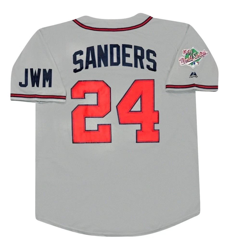 Deion Sanders 1991 Atlanta Braves Grey Road Men’s World Series Jersey (L-XL)