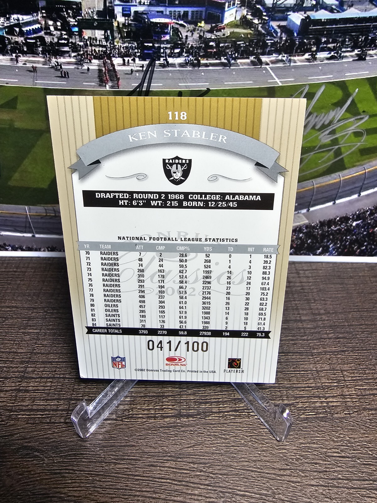 2002 Donruss Classics Timeless Tributes #118 Ken Stabler /100