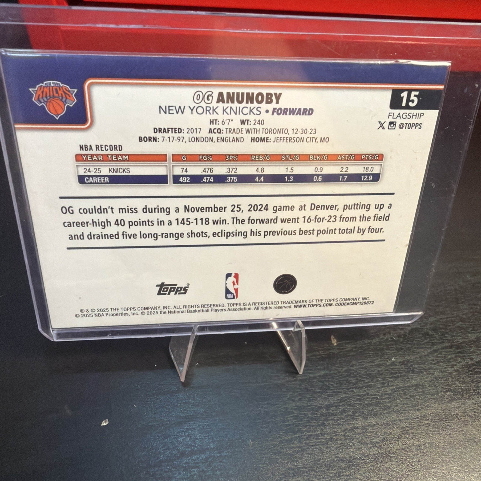 2025-26 Topps – OG Anunoby #15 Gold /2025