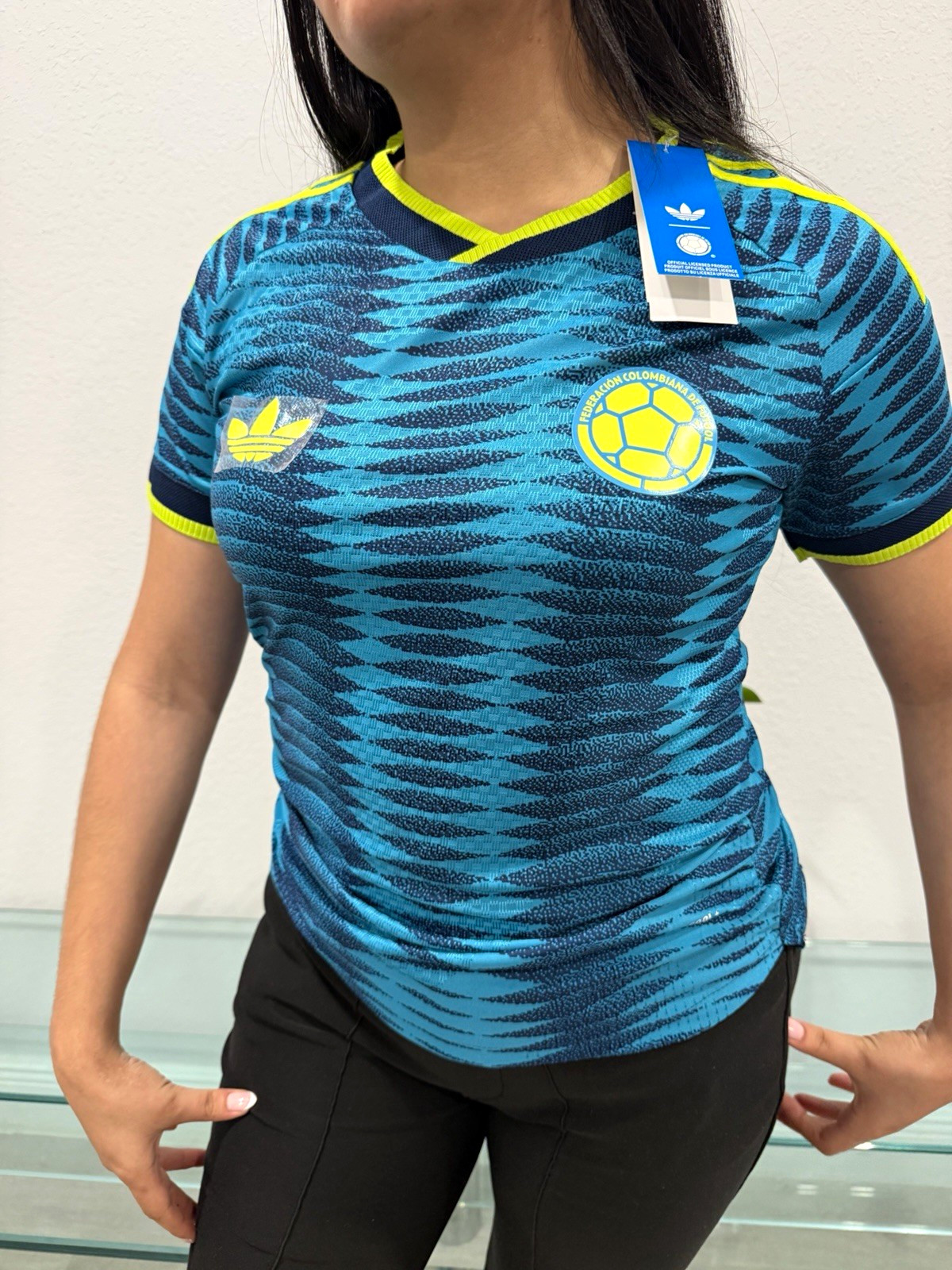 adidas Colombia National Team Soccer Jersey, Blue with Yellow Trim, Soccer
