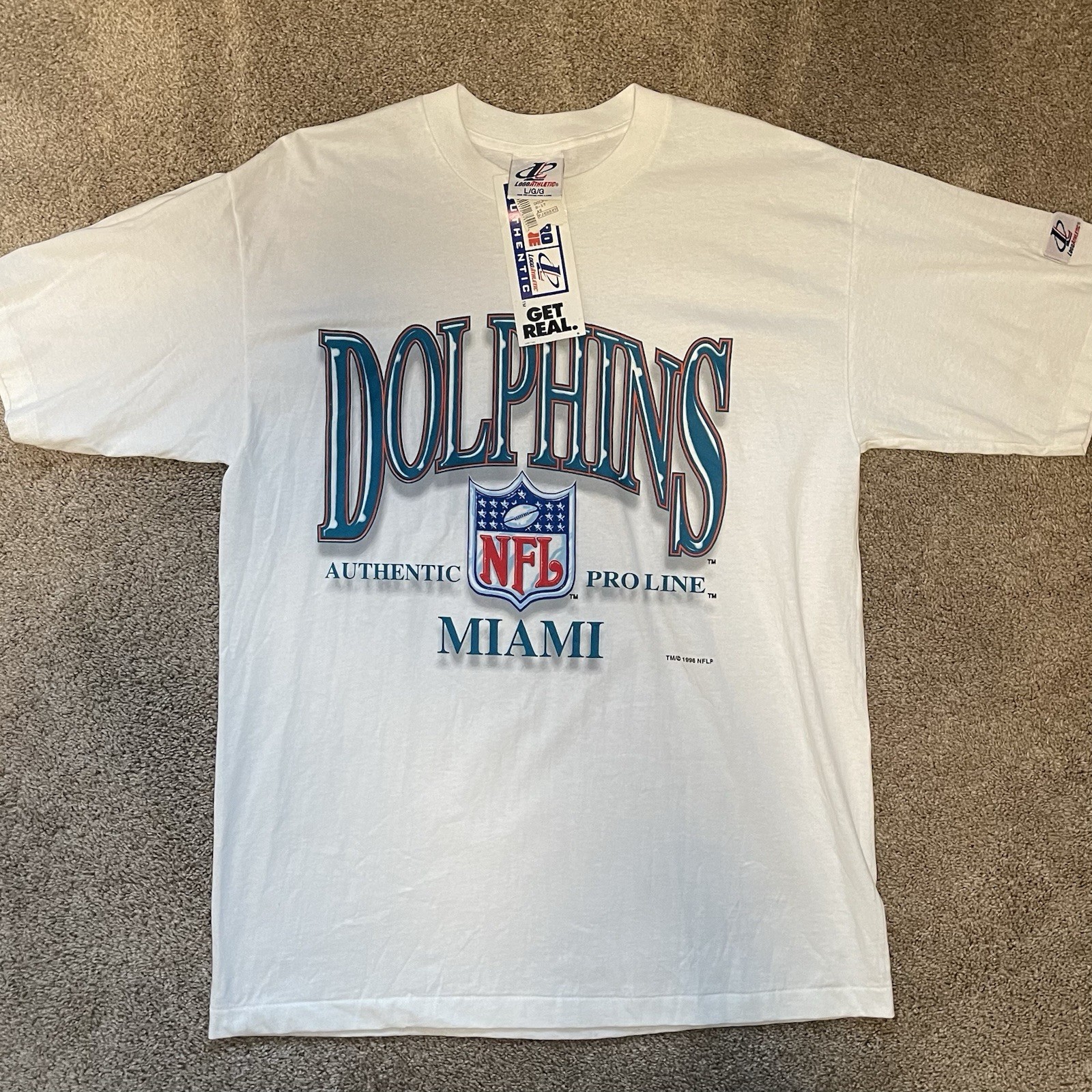 Deadstock NWT 1996 Miami Dolphins Logo Athletic NFL Pro Line T-Shirt Made in USA