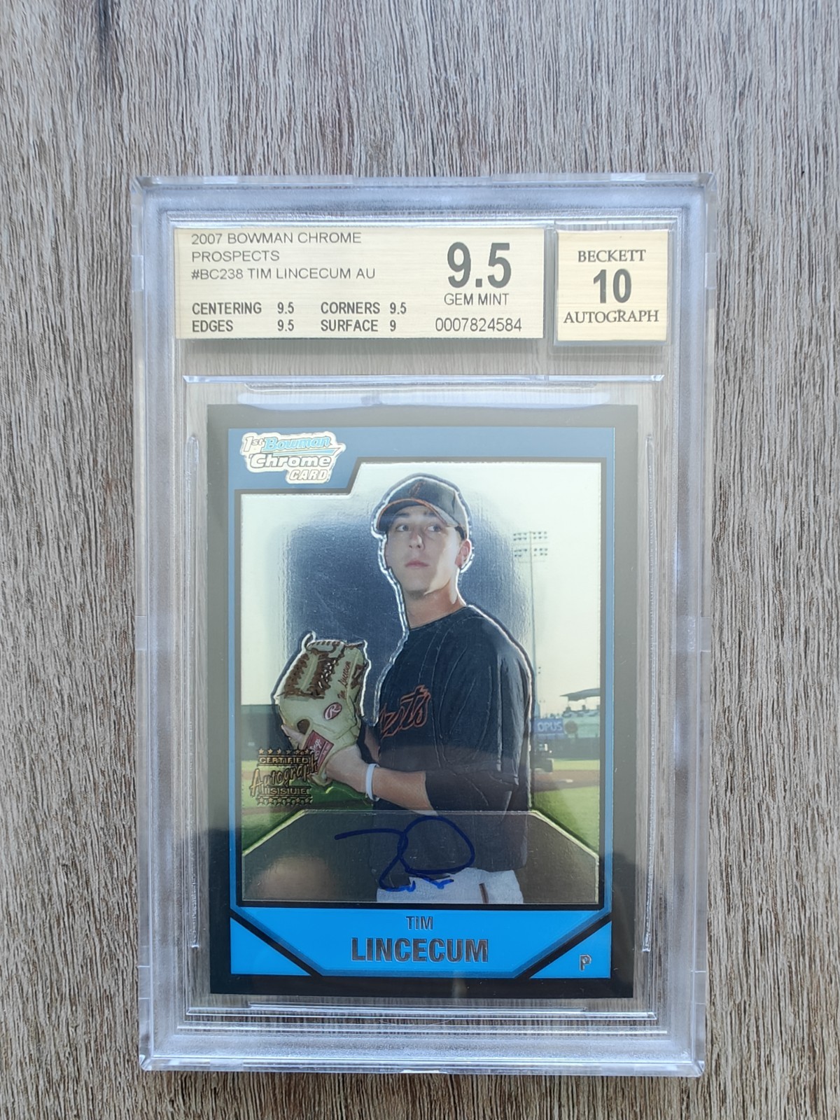 2007 Bowman Chrome Prospects Tim Lincecum #BC238 BGS 9.5 GEM MINT Rookie Auto RC