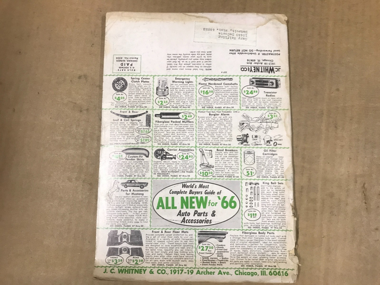 Vintage 1966 J.C. Whitney & Co. Automotive Accessories & Parts Catalog