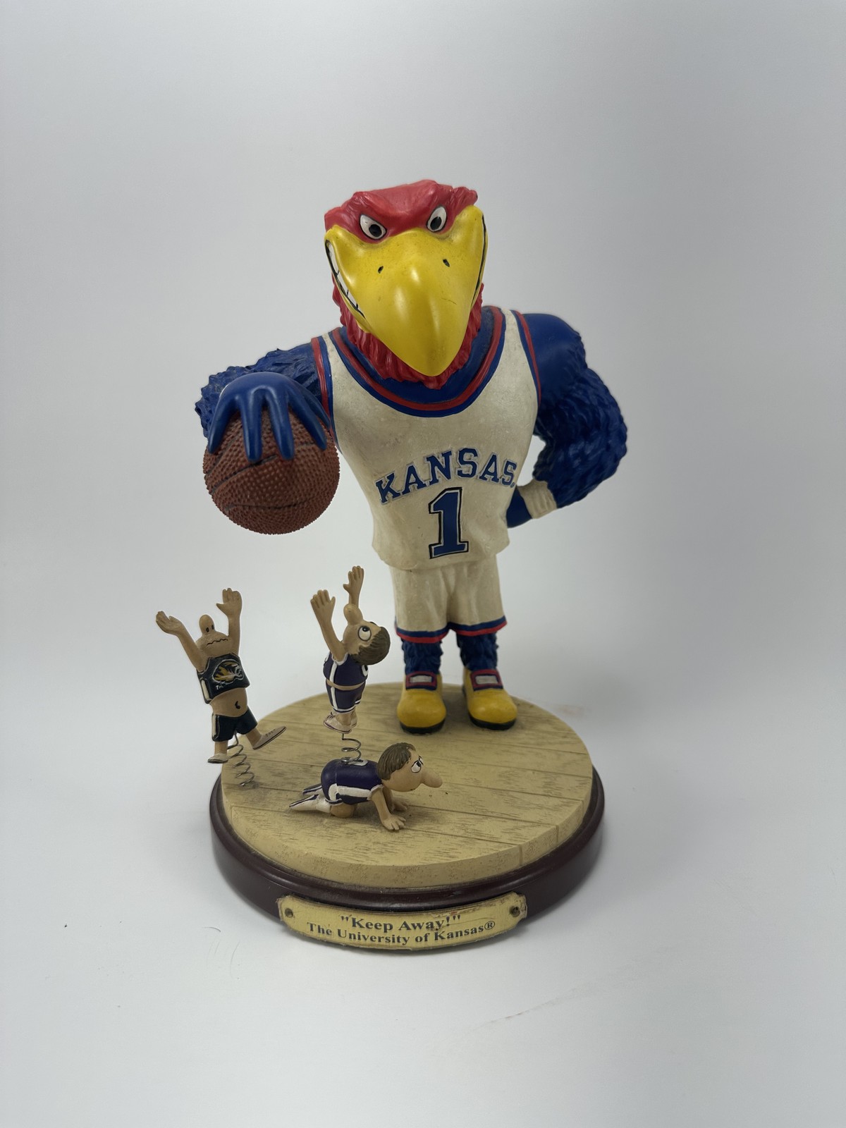 KU Jayhawk Keep Away Basketball Figurine Memory Company Rival Mascots Statue