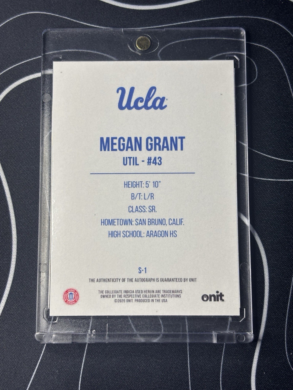 Onit 2026 Signature Series Auto Megan Grant S-1 UCLA Softball Card /35