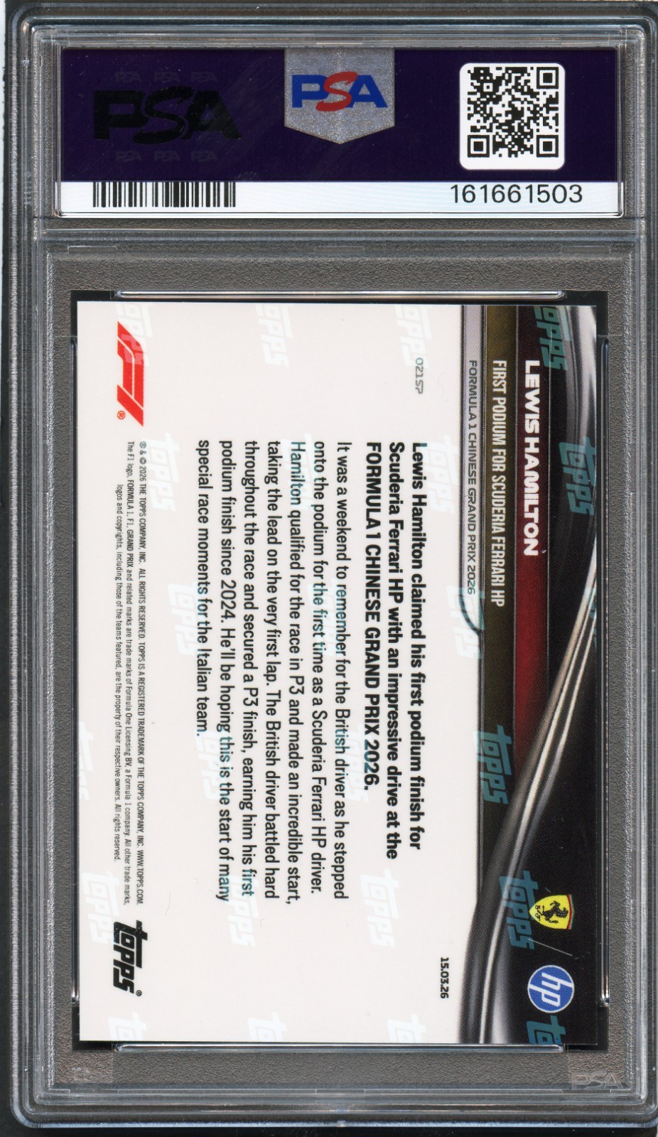 2026 Topps Now Formula 1 F1 Lewis Hamilton #21SP Image Variation