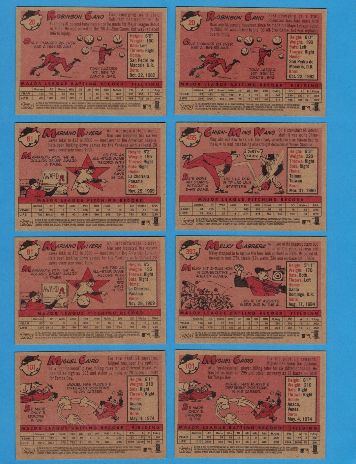 2007 Topps Heritage New York Yankees Master Team Set Includes SPs Variations New