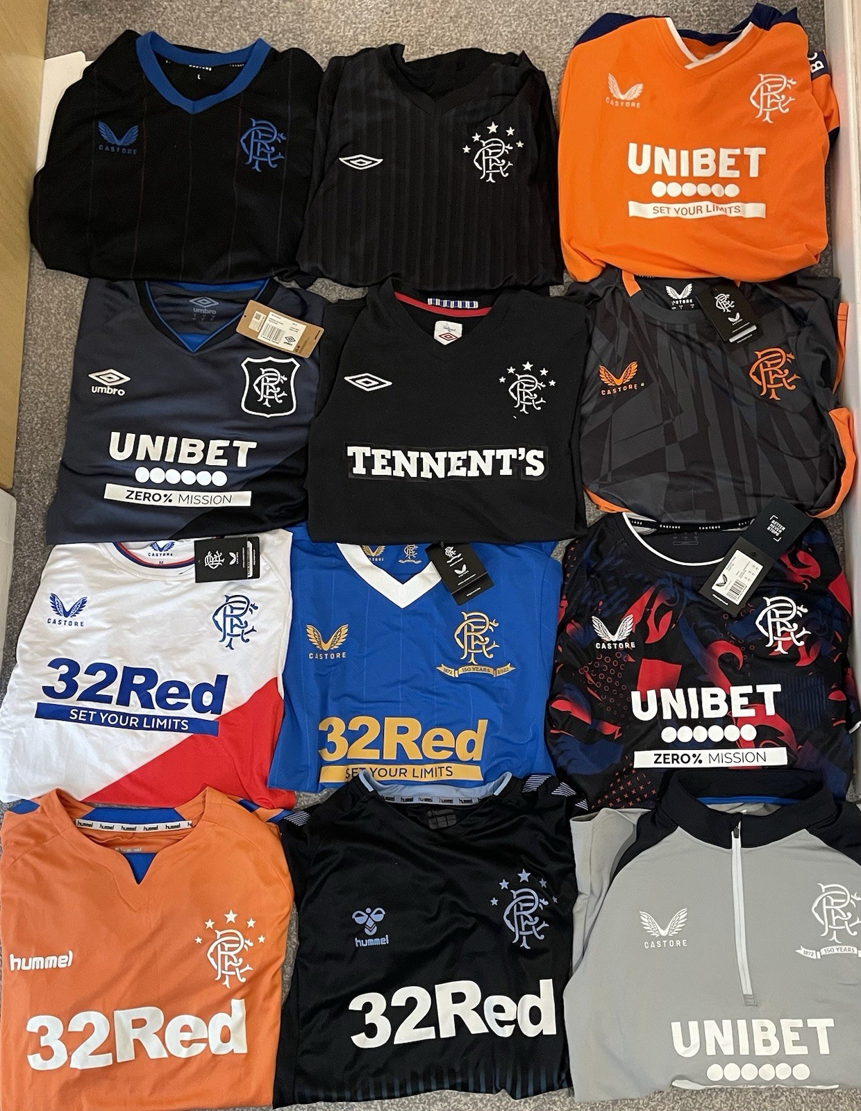 12 Glasgow Rangers Football Tops Collection VGC Some New Pro Versions Size M