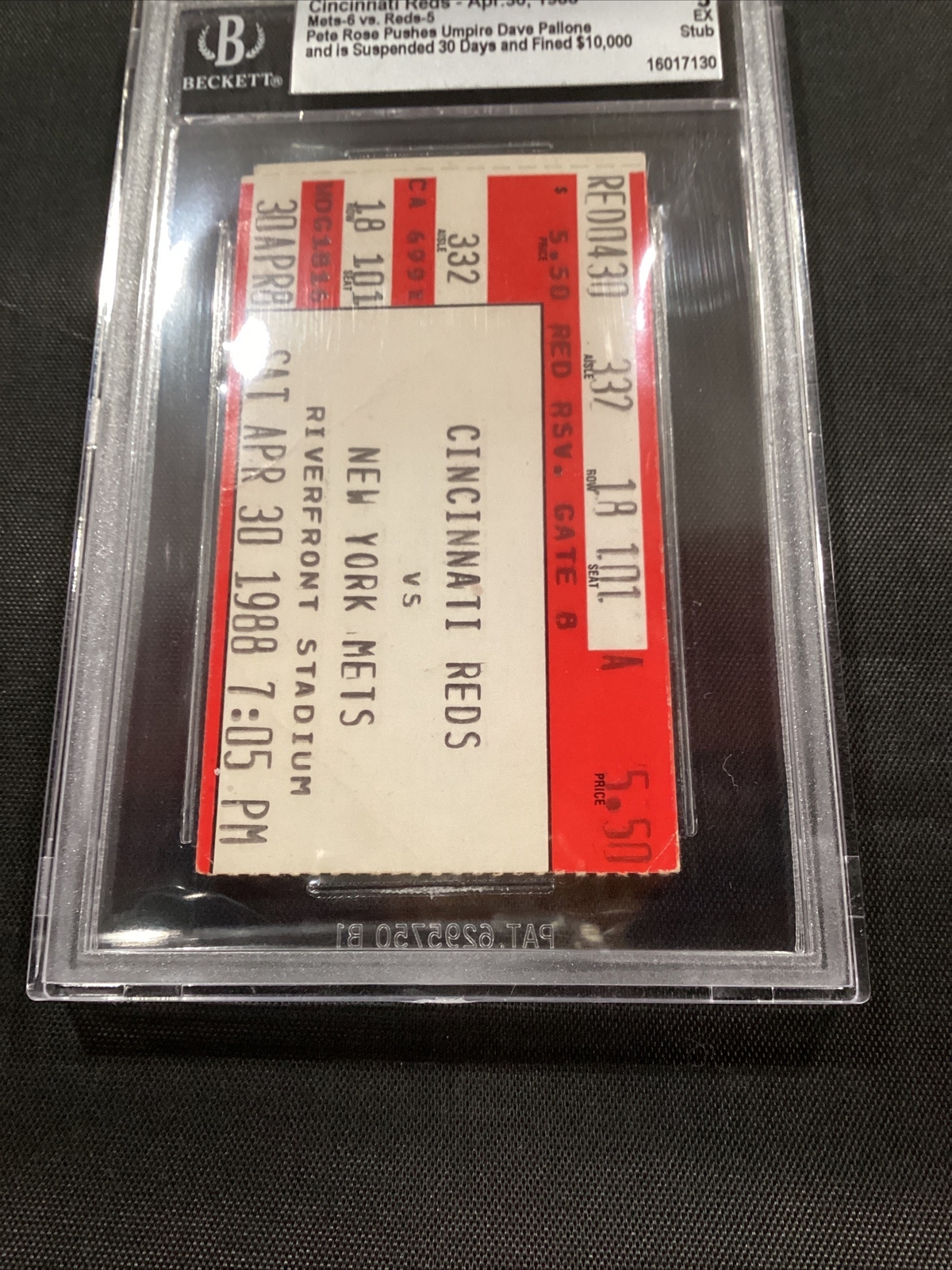 1988 Cincinnati Reds Pete Rose Pushes Umpire Suspended 30 Days Ticket 5 EX Stub