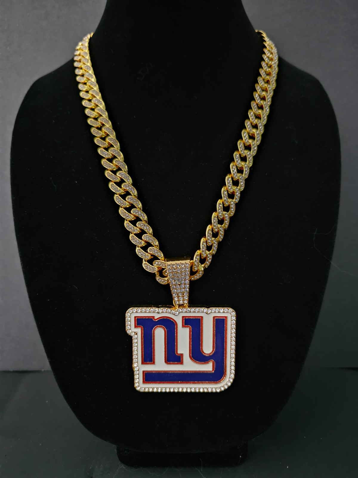 New York Giants Cuban Link Chain Luxury Iced Out Crystal 24″ Necklace 7