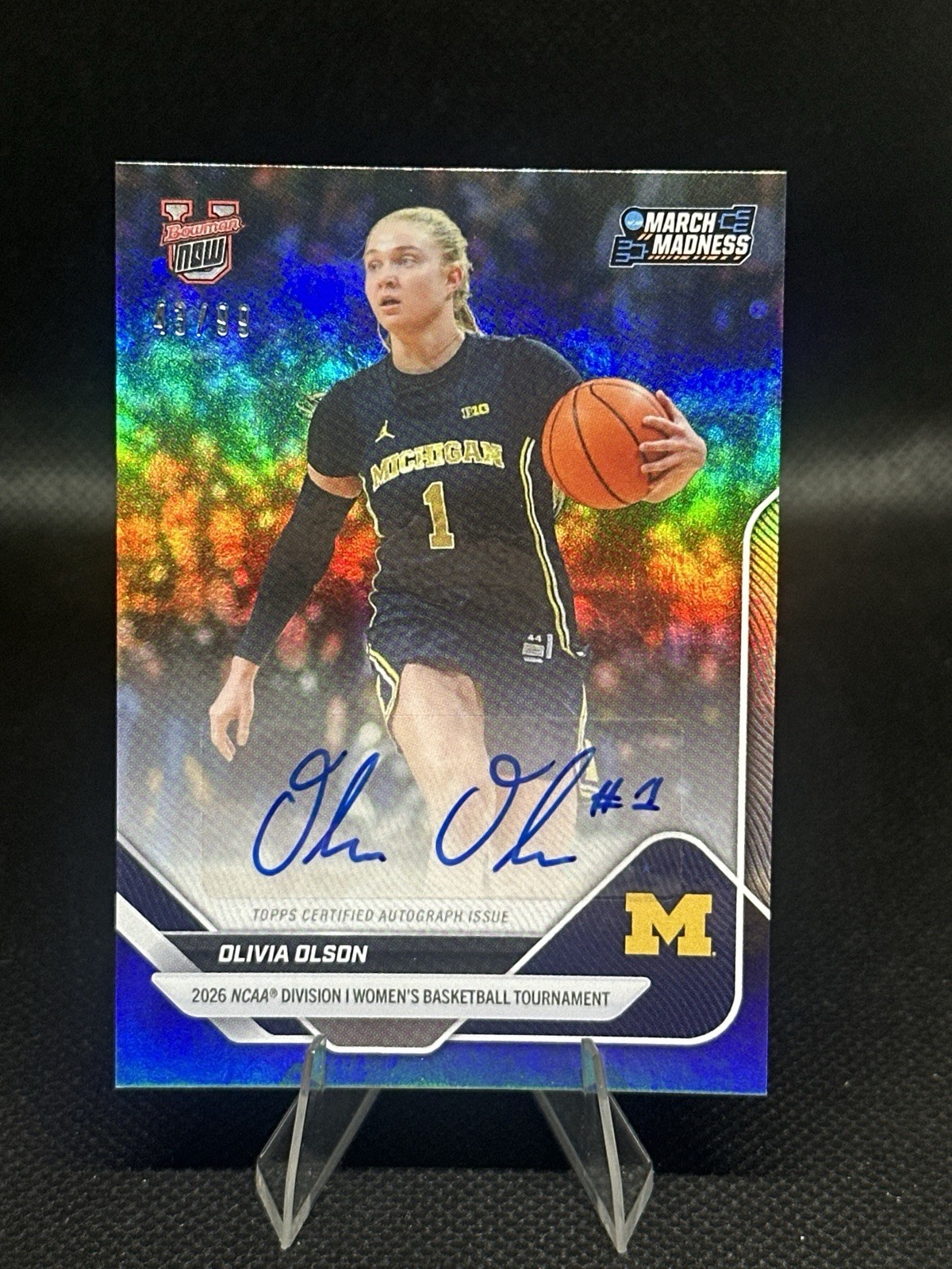 2025-26 Bowman U Now March Madness Olivia Olson Auto Rainbow Foil /99 Michigan