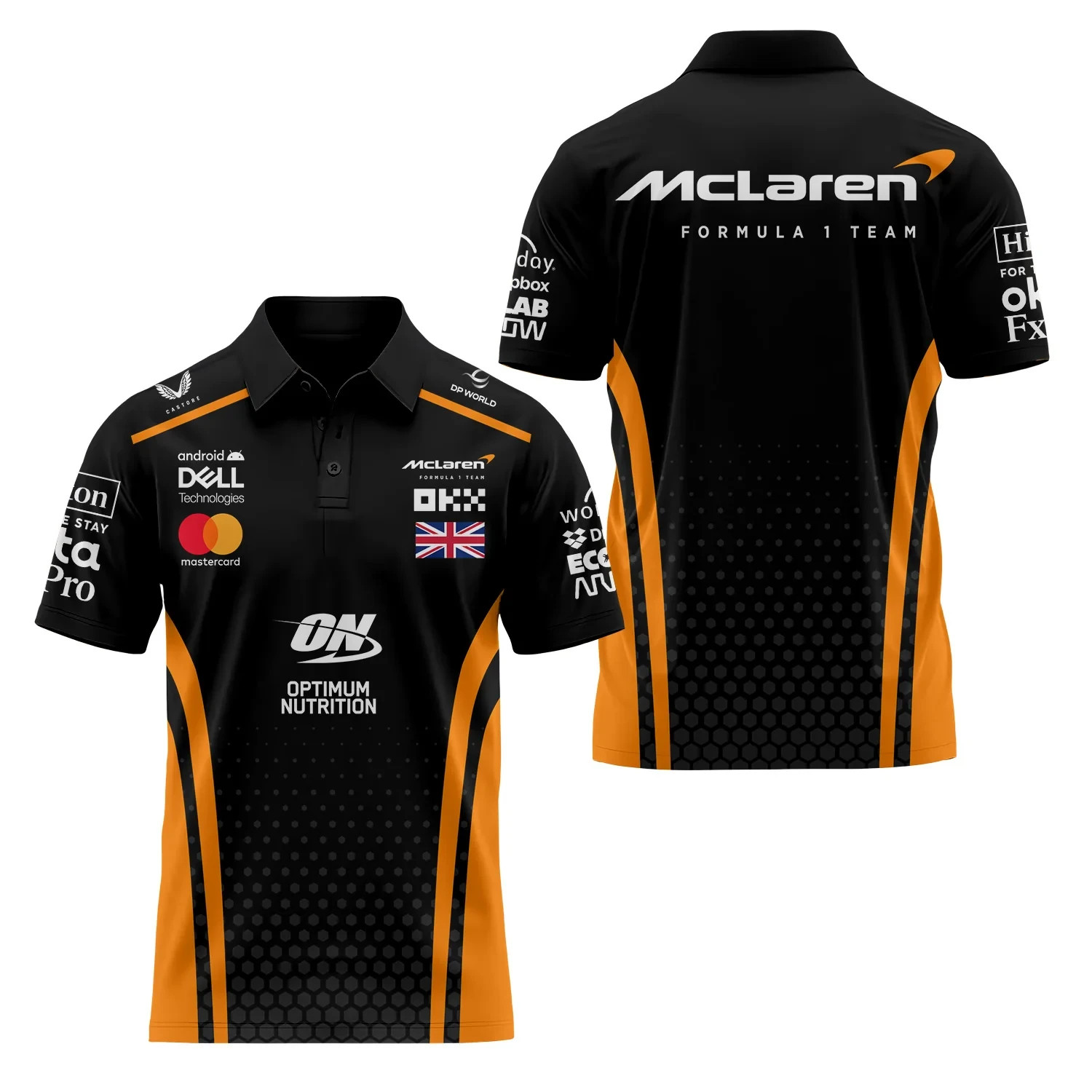 Custom Name McLaren Formula1 Teamwear Black Orange Racing Polo Shirt Men’s S-5XL