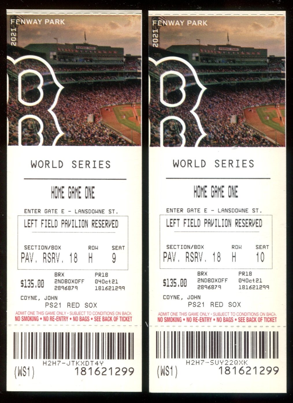 2021 World Series Home Game One Boston Red Sox Ticket Fenway Park Phantom Game