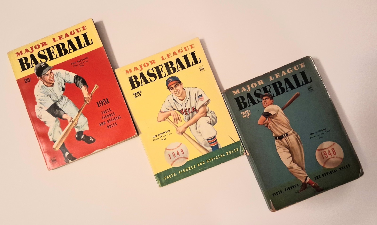 ⚾ Lot of 3 – 1948, 1949 & 1951 Dell Major League Baseball Guides (Ted Williams,