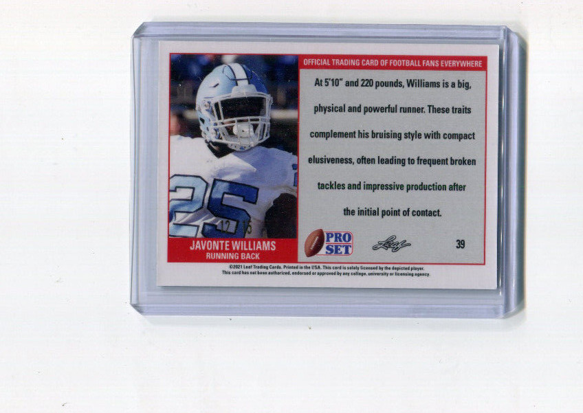 2021 Leaf Pro Set Metal Prospect Green Crystal Javonte Williams Rookie 12/15