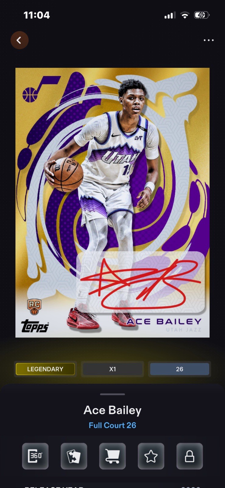 NBA COLLECT Topps Digital Ace Bailey Legendary Autograph /26 Basketball Card