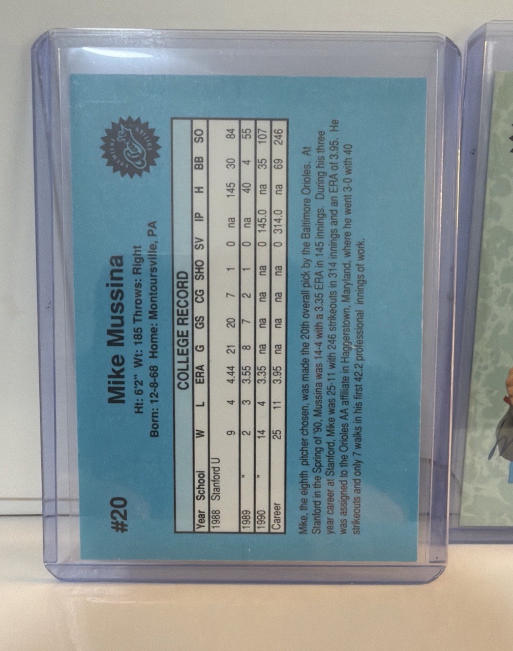 MIKE MUSSINA 1990 CLASSIC RC AUTOGRAPH SP 722/1990 BALTIMORE ORIOLES