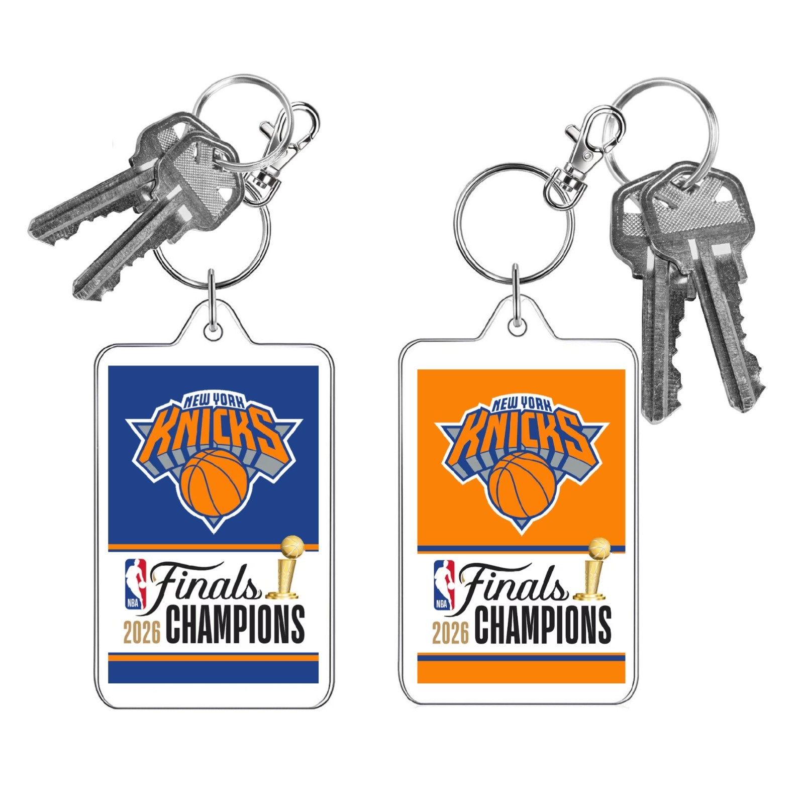 New York Knicks 2026 NBA Championship Keychain Dual HD Image Orange Blue Black