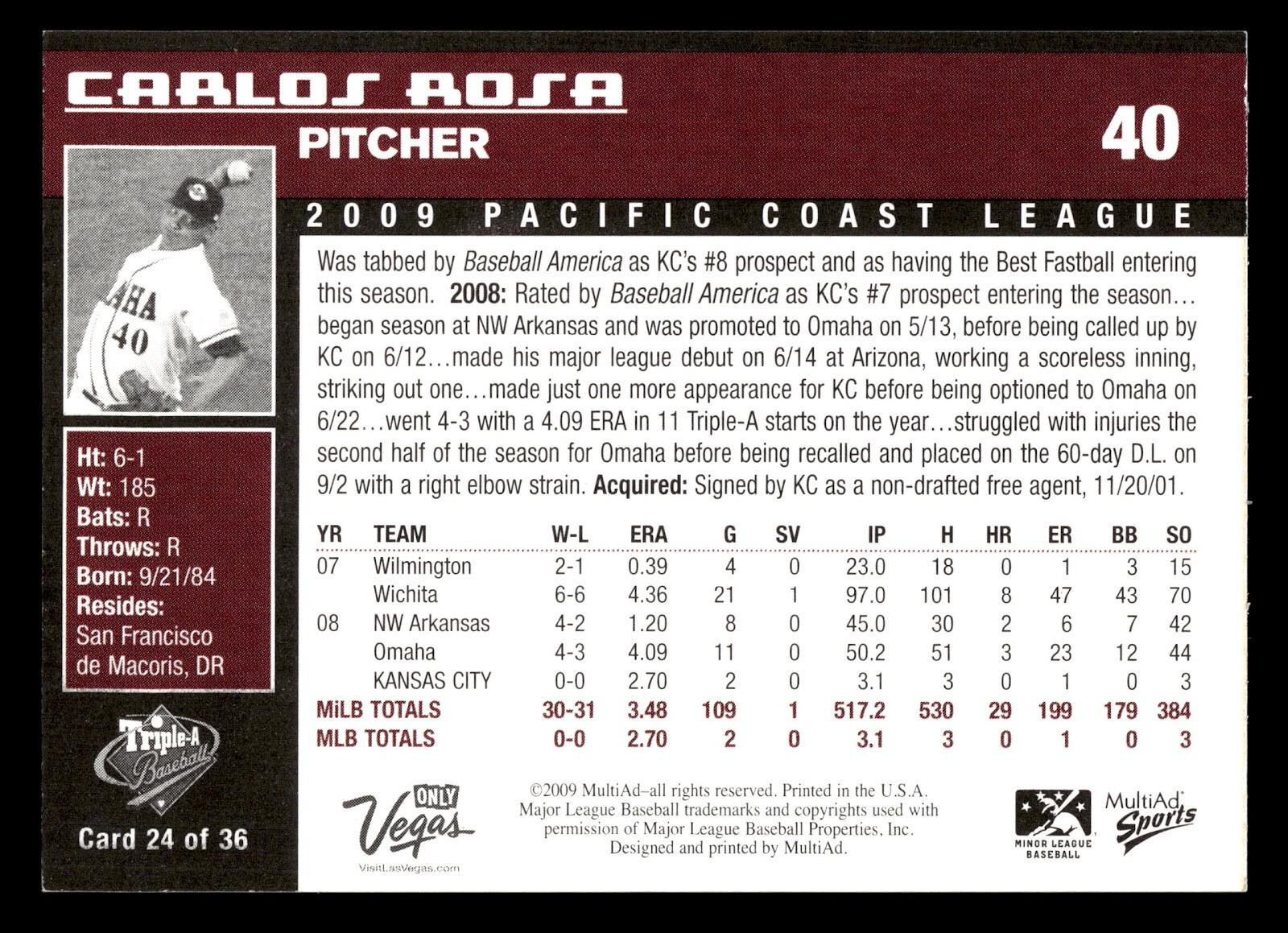 2009 MultiAd Pacific Coast League Top Prospects PCL AAA #24 Carlos Rosa