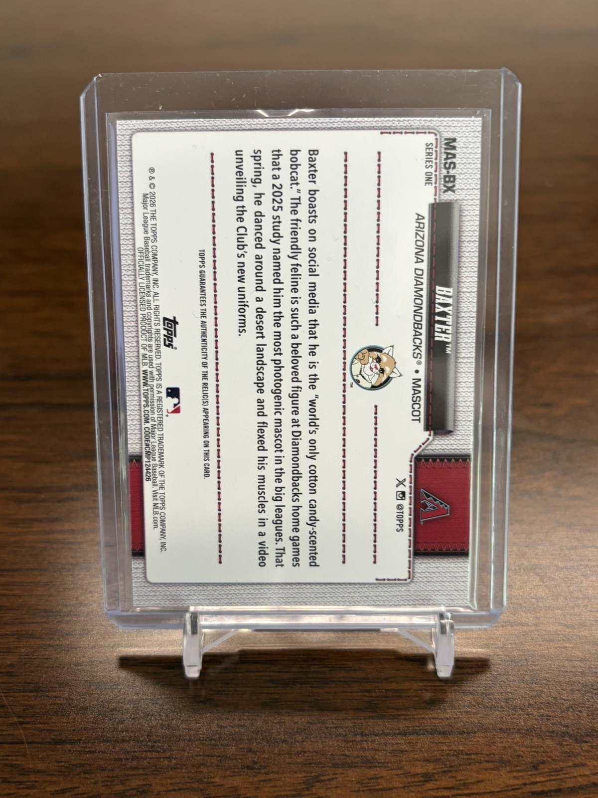 2026 Topps Series 1 – Mascot Relics Arizona Diamondbacks #MAS-BX (MEM)