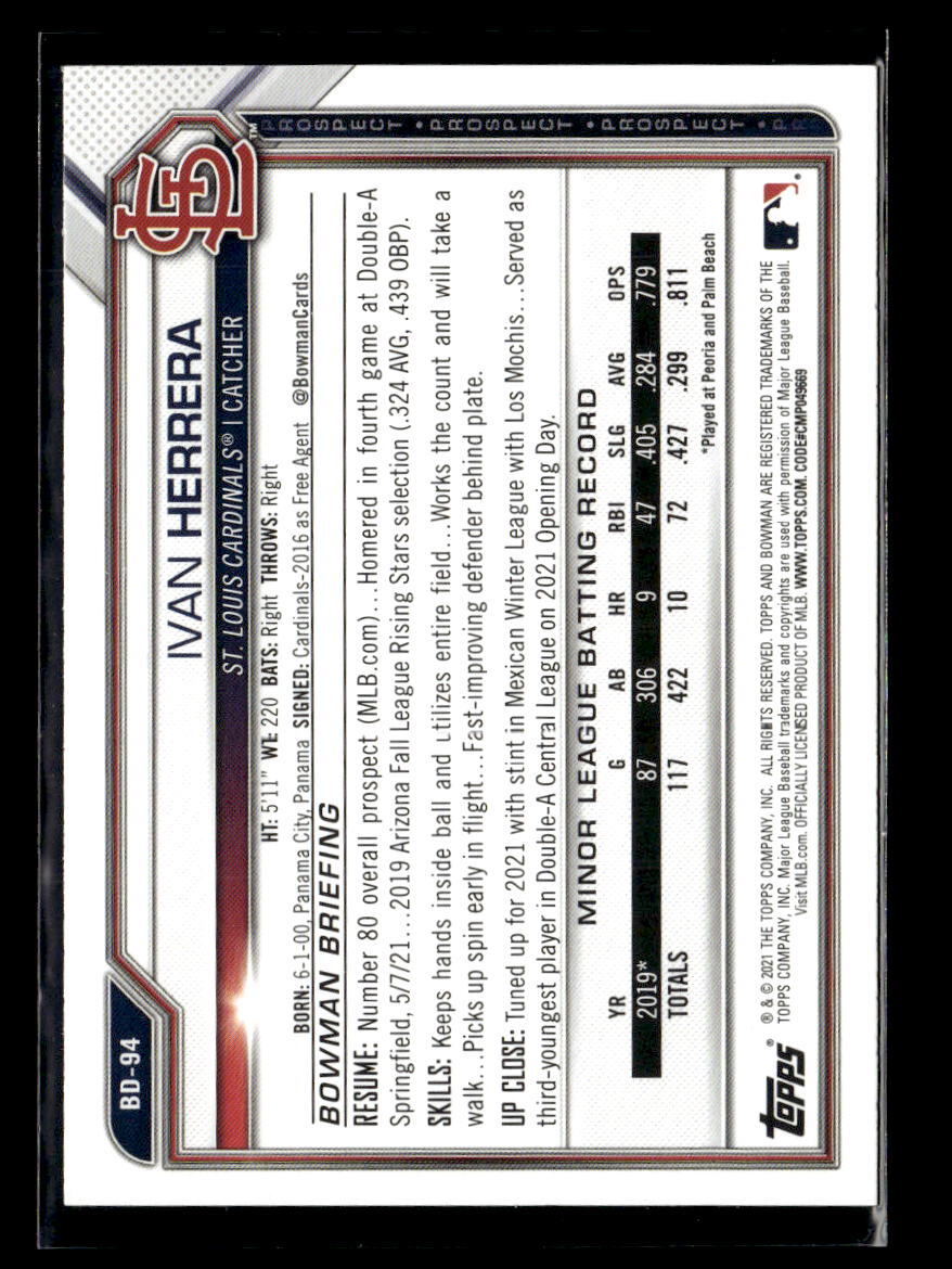 2021 Bowman Draft Paper Ivan Herrera St. Louis Cardinals #BD-94 5 Card Lot