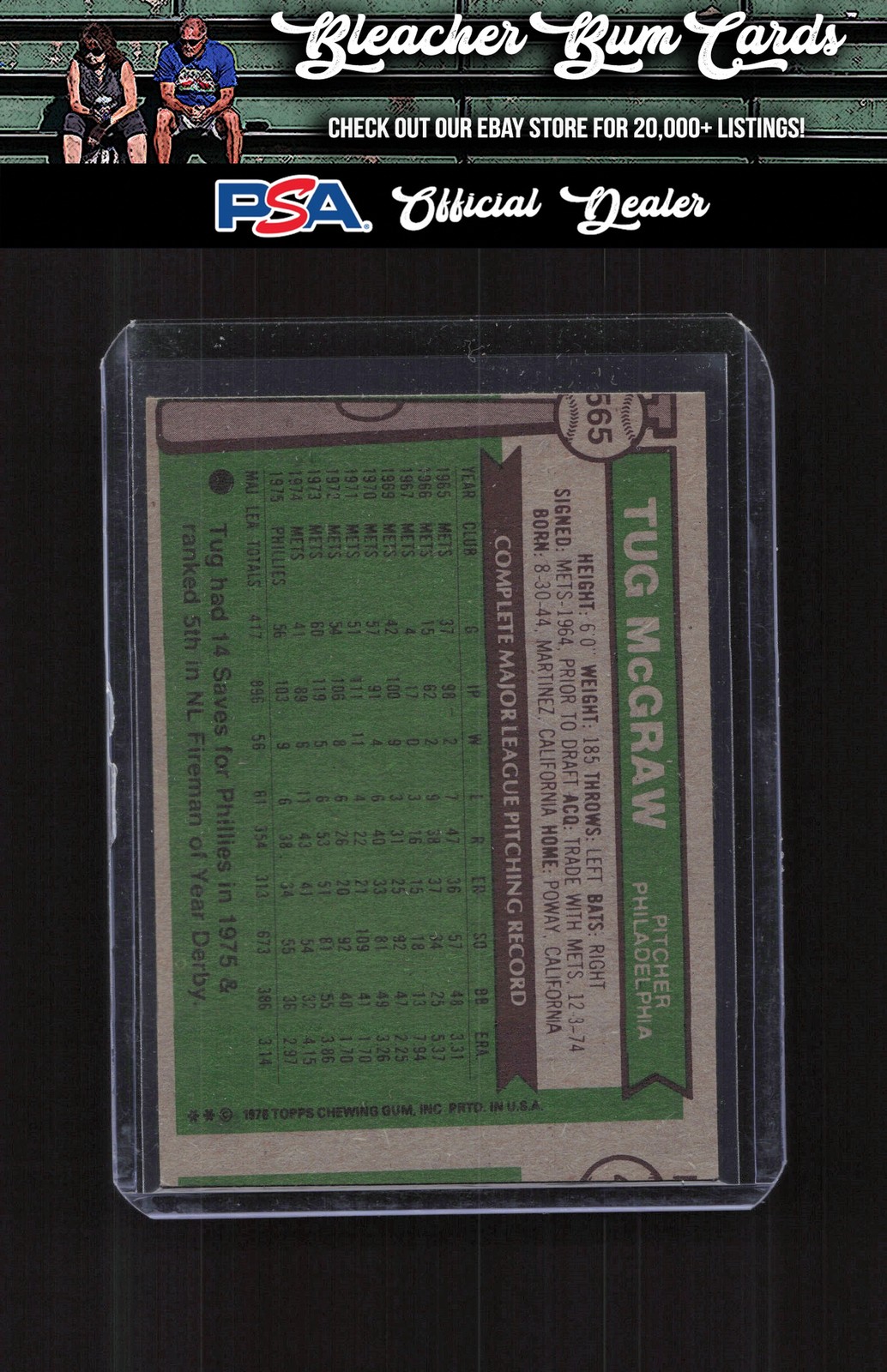 1976 Topps 565 Tug McGraw Miscut Back
