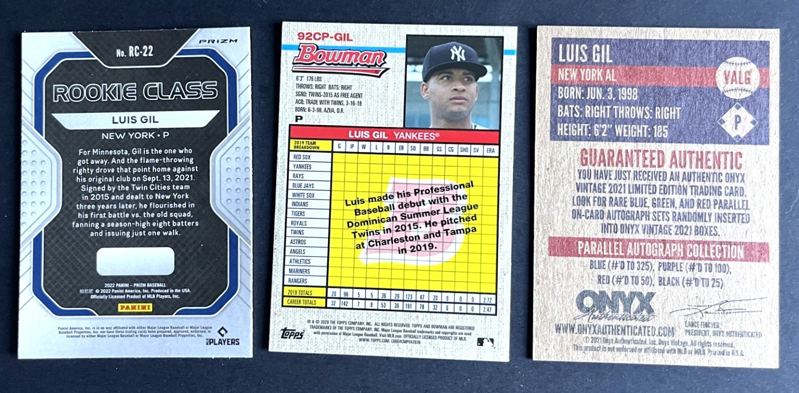 Luis Gil Onyx Auto, Bowman Heritage Chrome, PRIZM ROOKIE CLASS Yankees READ