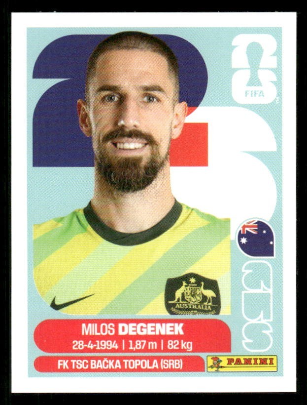 2026 USA Fifa World Cup Panini Sticker MILOS DEGENEK Australia AUS10