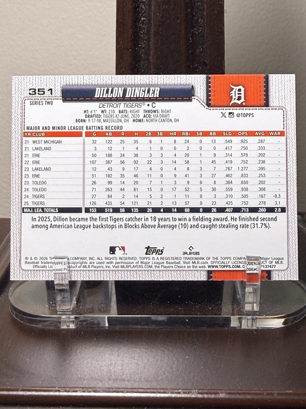 2026 Topps Series 2 Dillon Dingler #351 Diamante Foil Detroit Tigers