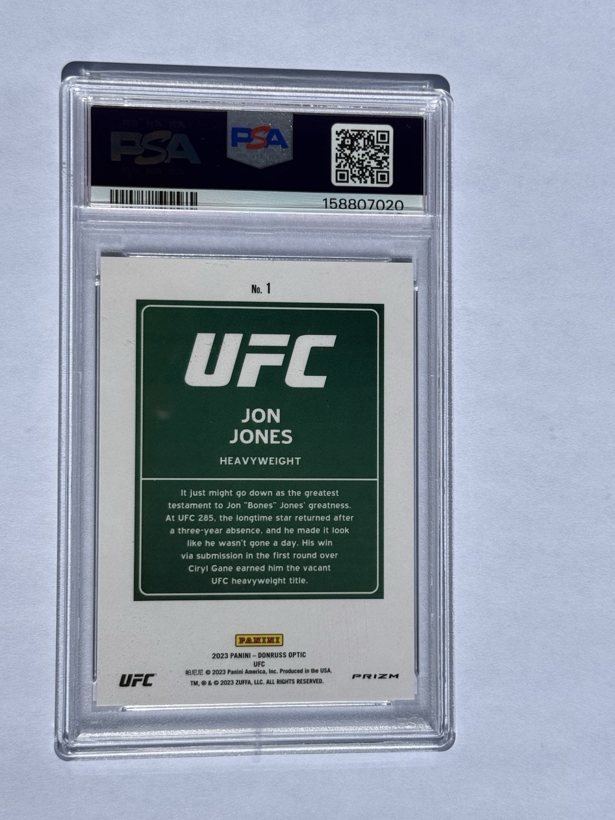 Panini 2023 Donruss Optic UFC Jon Jones Downtown #1 PSA 9 MMA Insert CASE HIT!!!