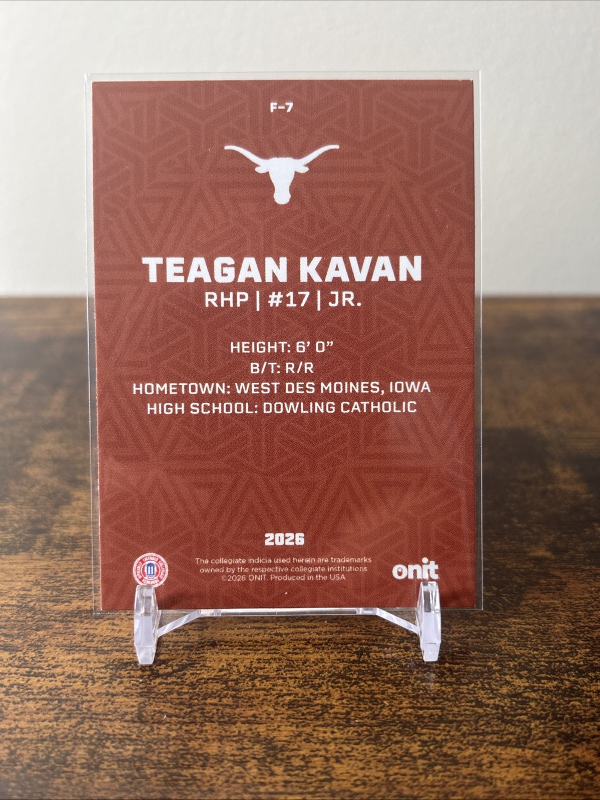 2026 ONIT Texas Longhorns SOFTBALL card TEAGAN KAVAN Fusion Orange