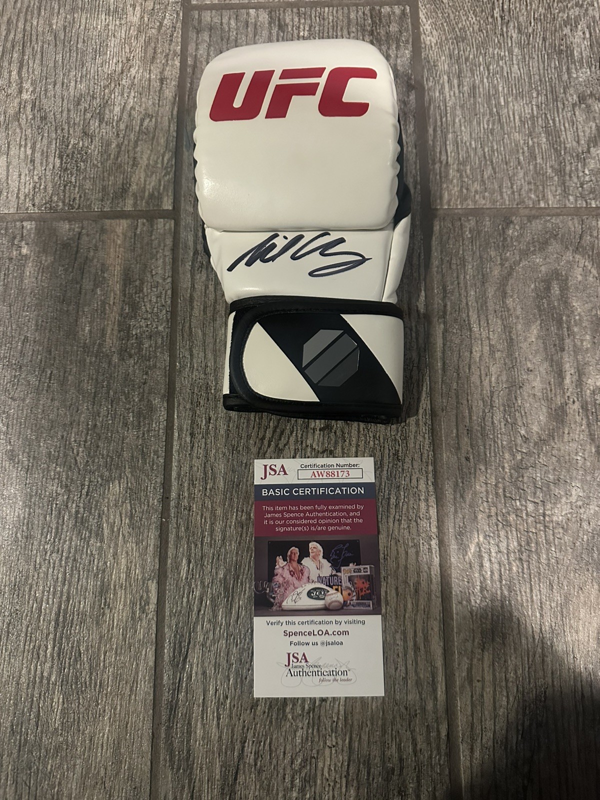 MICHAEL CHANDLER SIGNED UFC GLOVE JSA COA AUTO MMA AUTOGRAPHED FIGHTER RARE