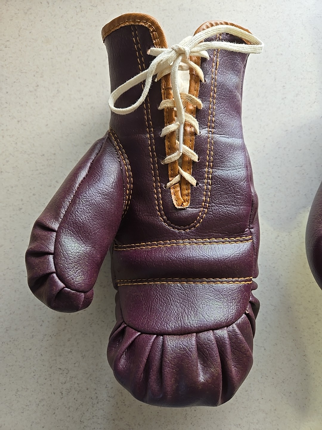 Vintage Lace Up Boxing Gloves Maroon & Brown One Size & Maker Unknown Two Rights