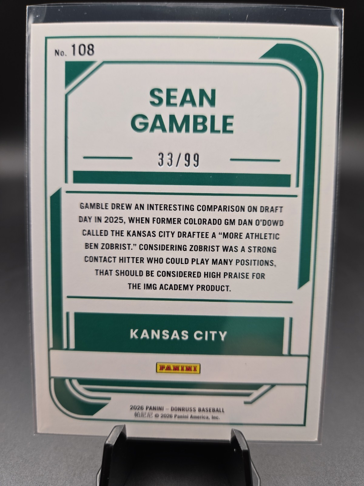 Panini 2026 Donruss SEAN GAMBLE RATED PROSPECT PURPLE #/99