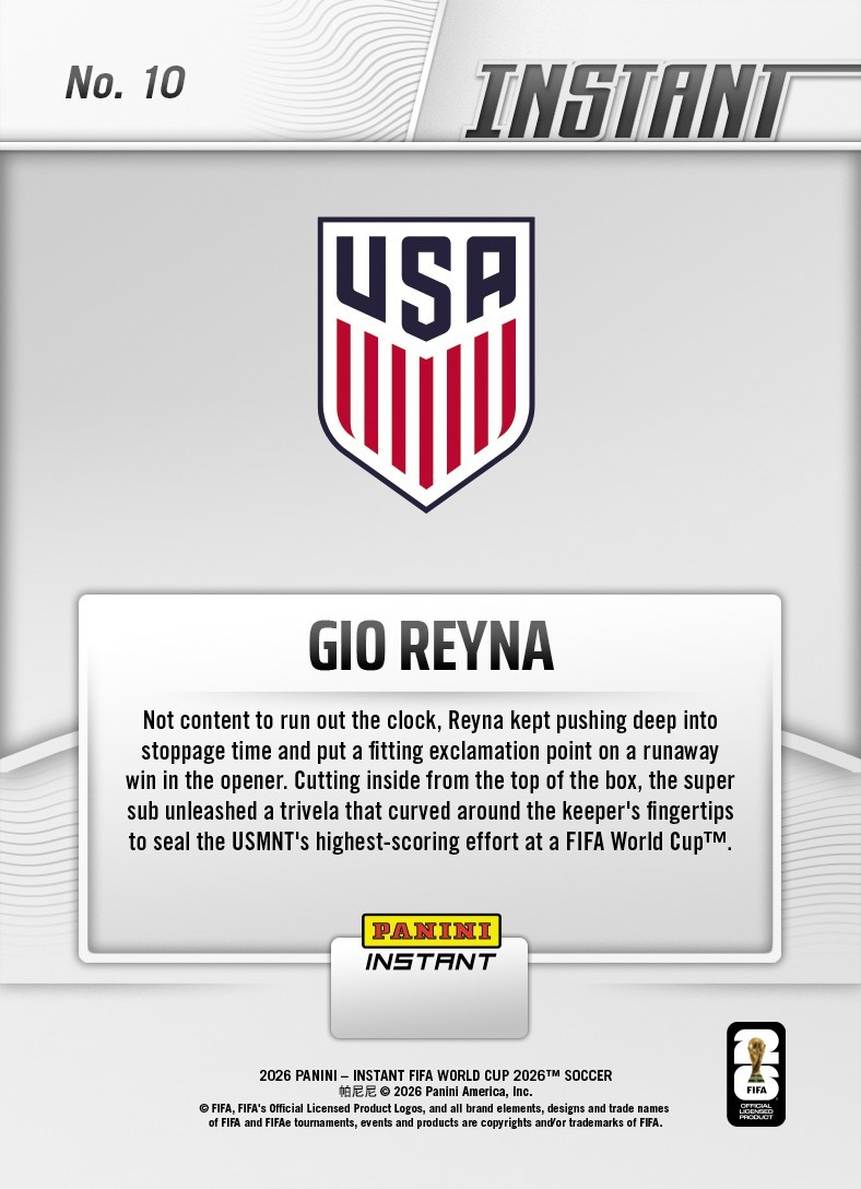 2026 Panini Instant FIFA World Cup #10 Gio Reyna United States PRESALE