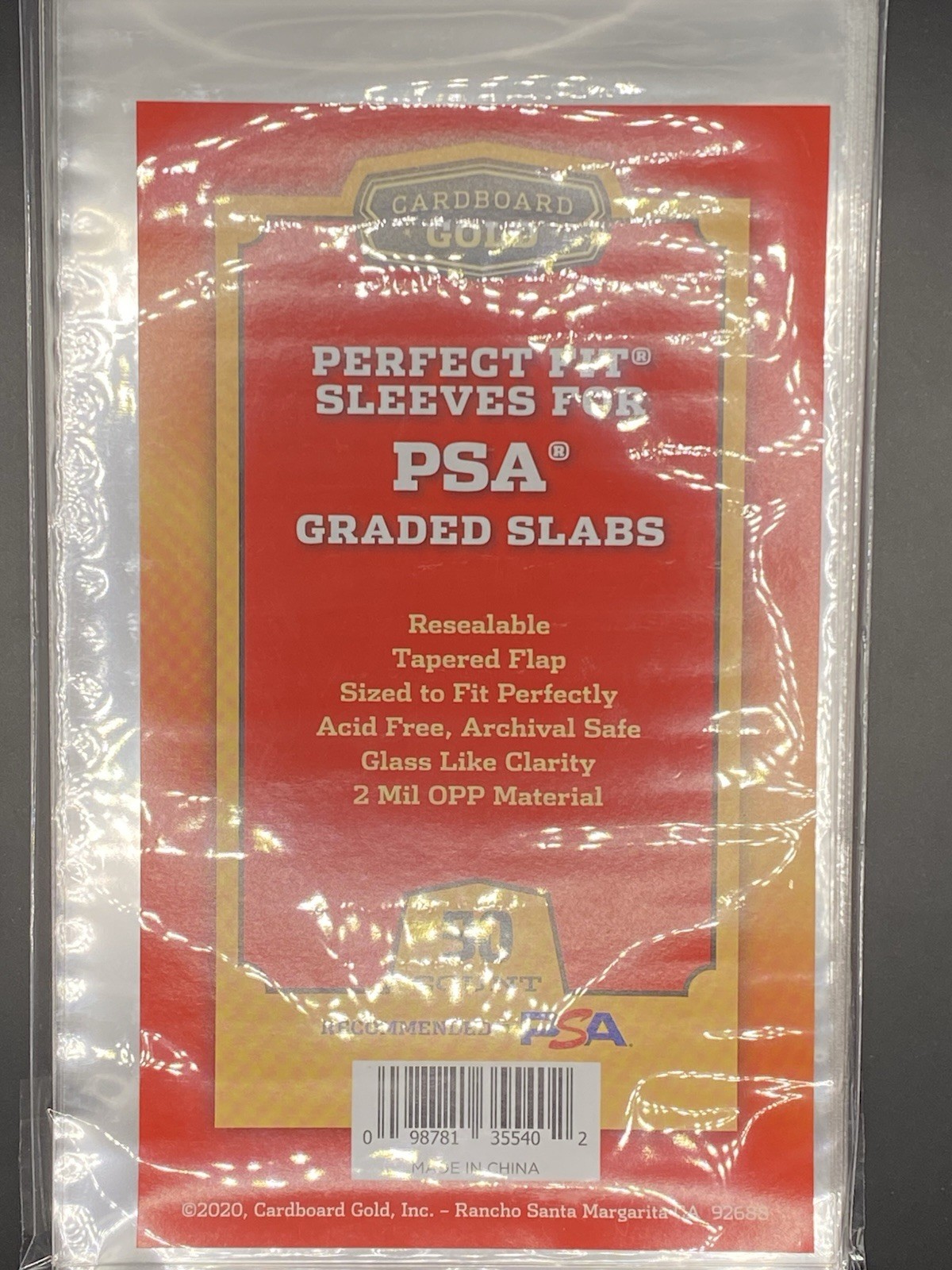 Cardboard Gold PSA Perfect Fit Graded Card Sleeves PSA Logo 50 Count Slab
