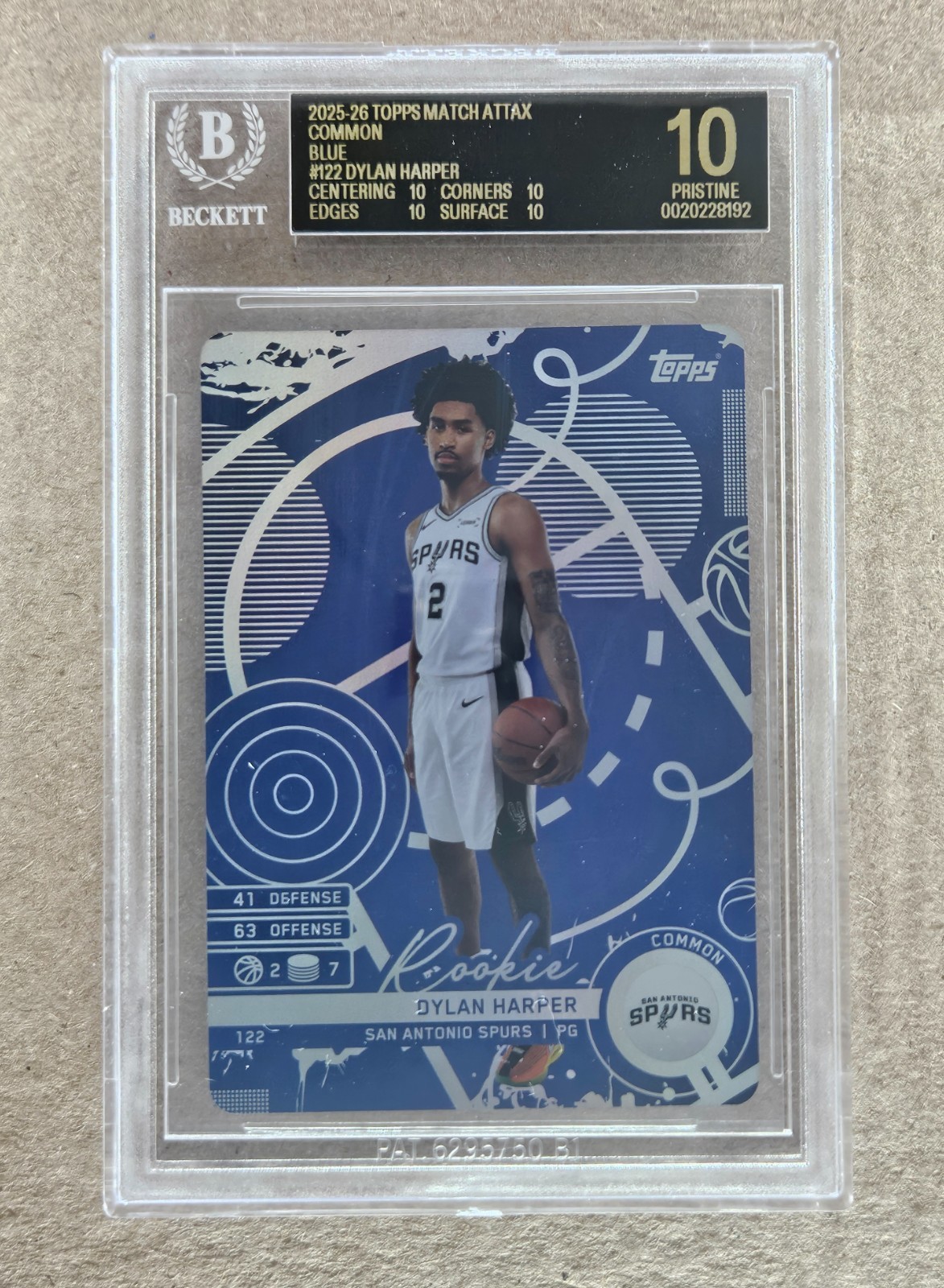 2025-26 Topps Match Attax-Dylan Harper-Common Blue-BGS 10 Black-Rare!! (RC)