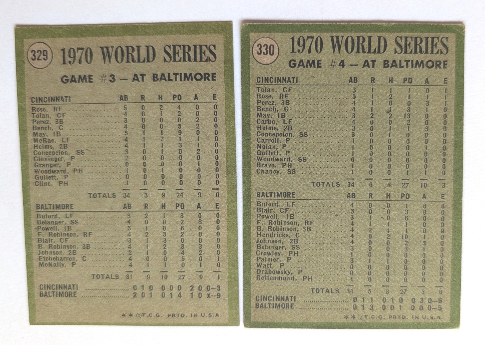 1971 Topps- 1970 WS Game 3 #329 & Game 4- #330- VG