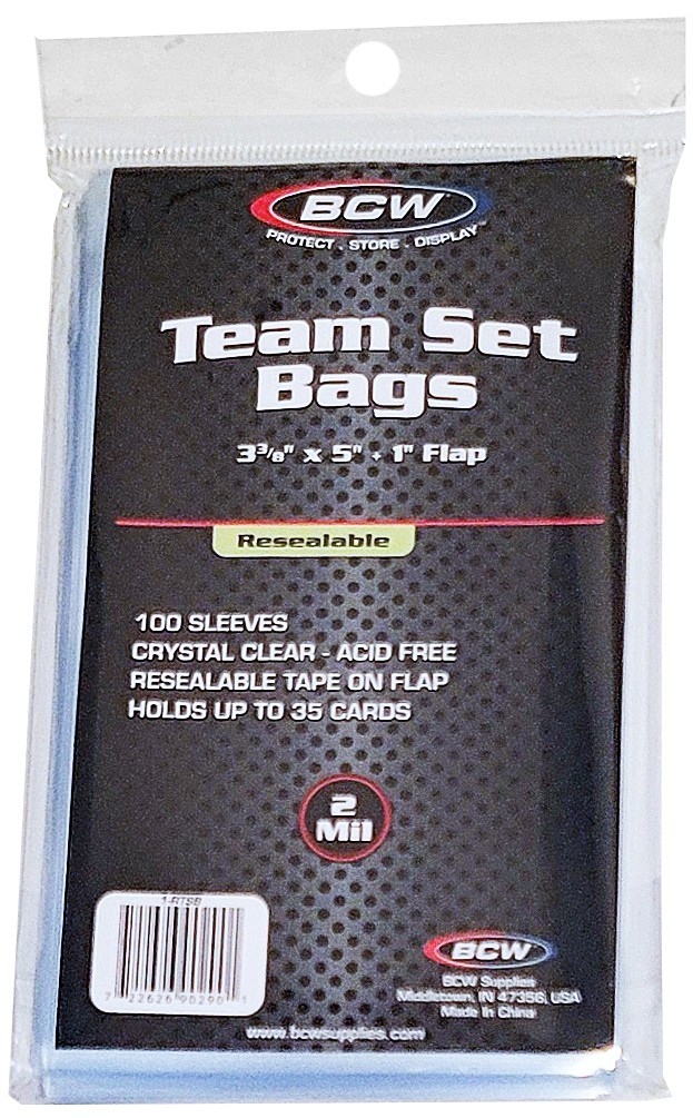 100 BCW Team Set Bags Resealable Strip Card Sleeve Sports Trading Gaming Storage