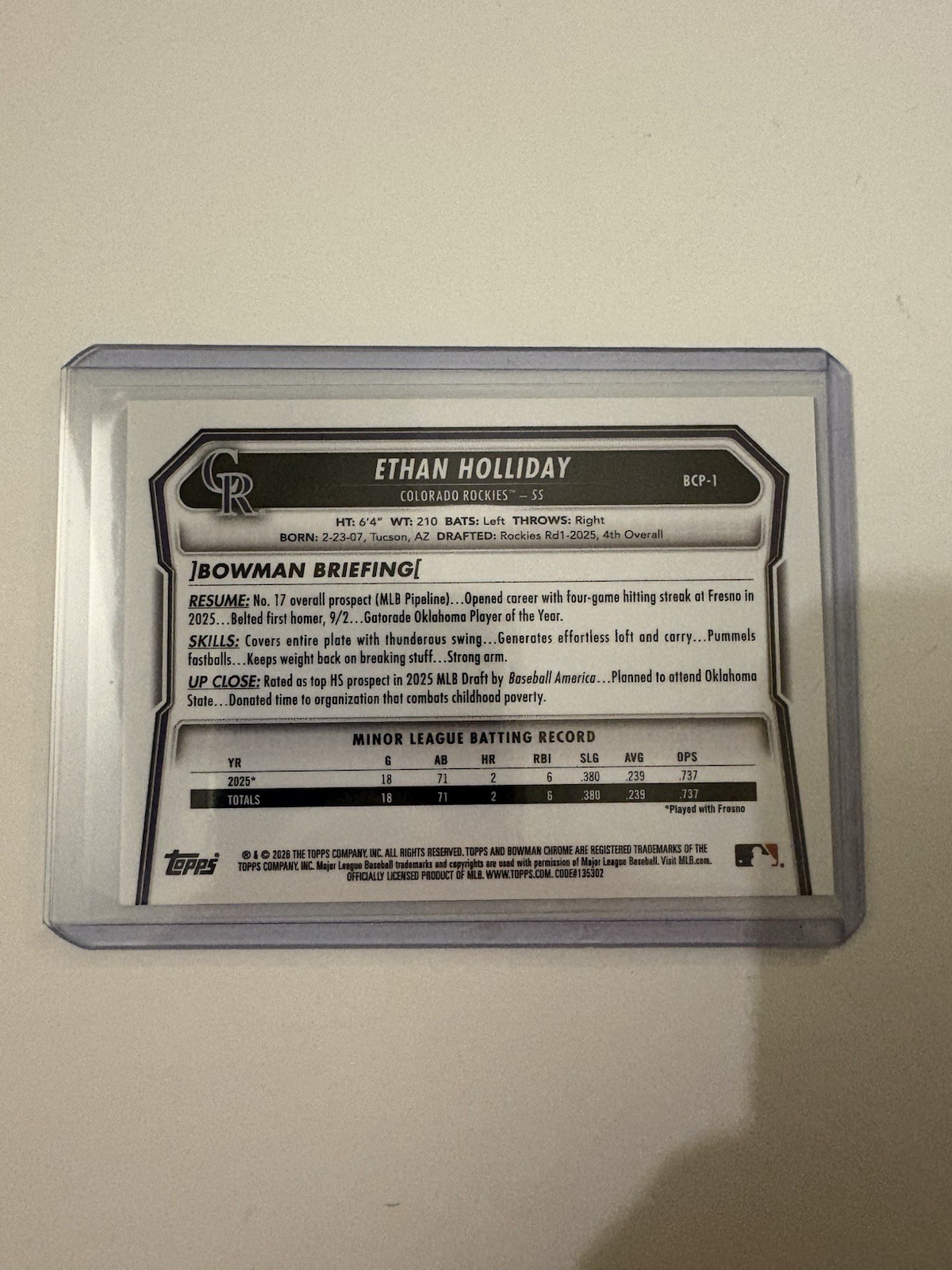 Topps Bowman 1st Bowman Chrome Ethan Holliday Green /99 BCP-1