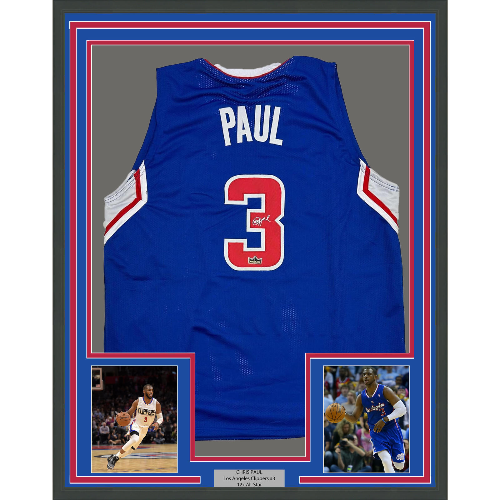 Framed Facsimile Autographed Chris Paul 35×39 Los Angeles LA Blue Reprint Jersey