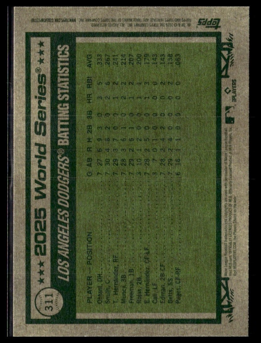 2026 Topps Heritage 311 World Series Yamamoto Freeman LA Dodgers Short Print SP