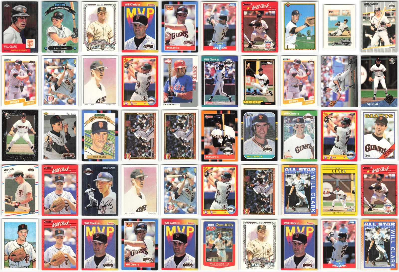 Will Clark Lot of 50 MLB Baseball Cards Collection – Exact Cards Shown