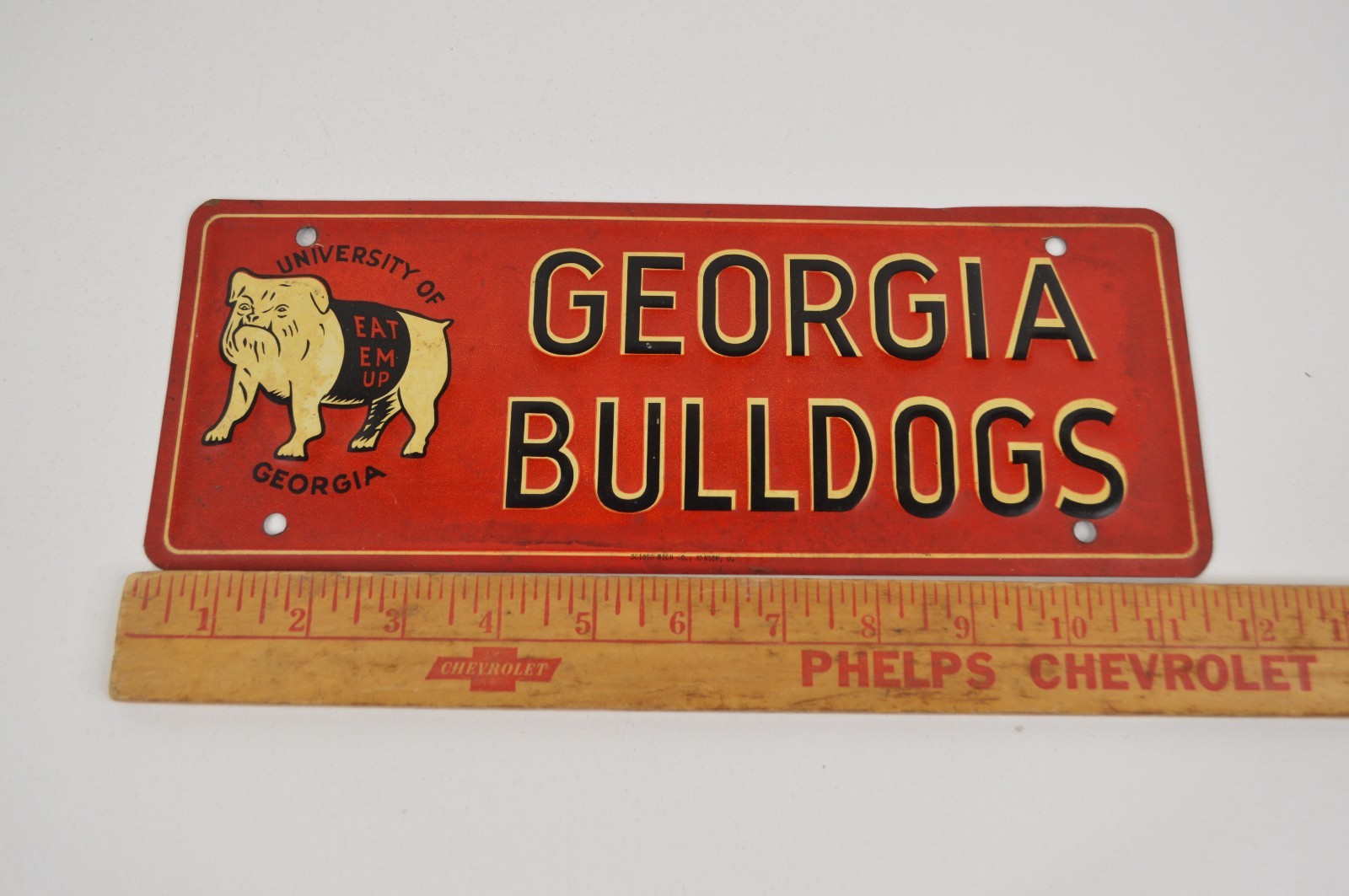 Vintage University of Georgia Bulldogs License Plate Scioto Sign Uga Eat Em Up